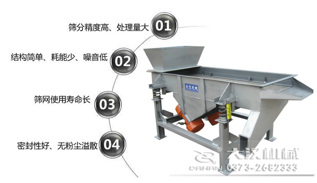 1016型直線振動(dòng)篩特點(diǎn)：1，篩分精度高，處理量大。2，結(jié)構(gòu)簡(jiǎn)單，耗能少，噪音低，3，篩網(wǎng)使用壽命長(zhǎng)，密封性好無(wú)粉塵溢散。