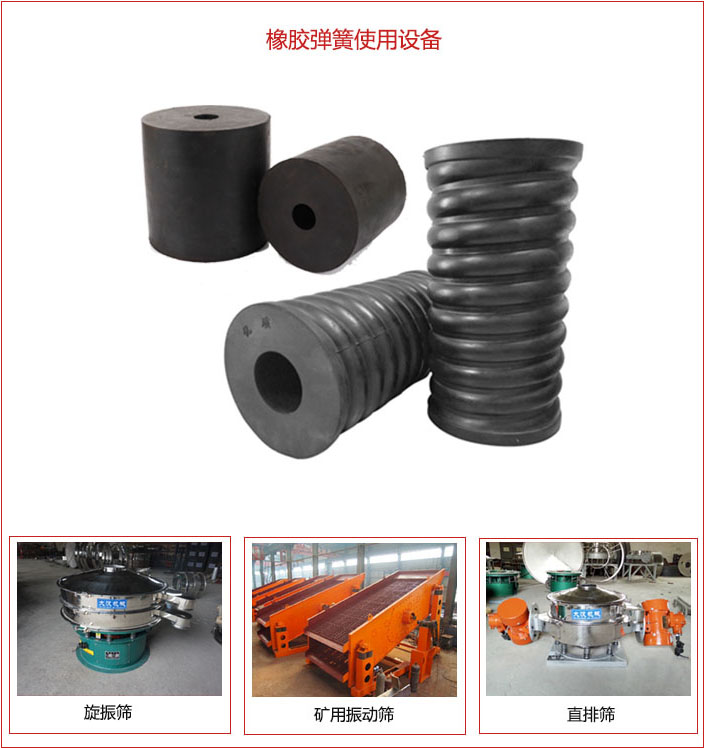 橡膠彈簧適用設(shè)備：旋振篩，礦用振動(dòng)篩，直排篩等