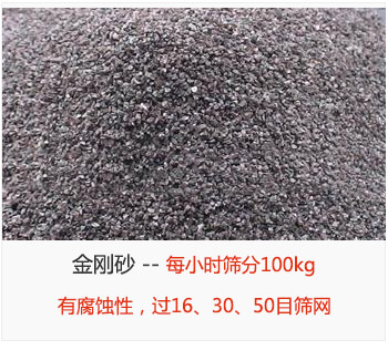 篩分金剛砂每小時(shí)100kg，有腐蝕性，過16、30、50目篩網(wǎng)
