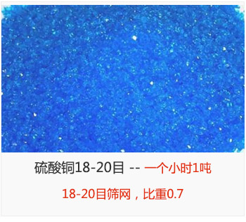 篩分18-20目的硫酸銅 產(chǎn)量一個(gè)小時(shí)1噸，采用18-20目篩網(wǎng)，比重0.7