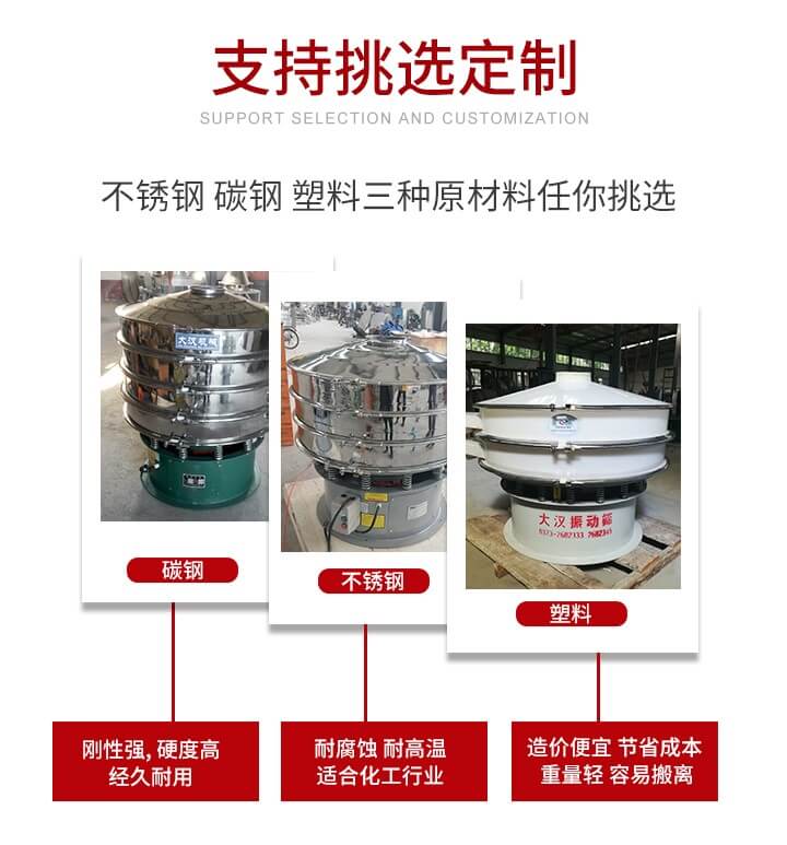 旋振篩可配置一到四層的篩網(wǎng)。旋振篩的篩分效率高，篩分精度高，篩分率高達96%。