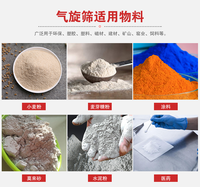 氣旋篩適用物料：小麥粉，麥芽糖粉，涂料，等粉狀物料。