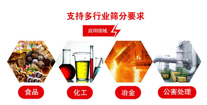 旋振篩適用的行業(yè)：食品行業(yè)，化工行業(yè)，冶金行業(yè)，公害處理等。